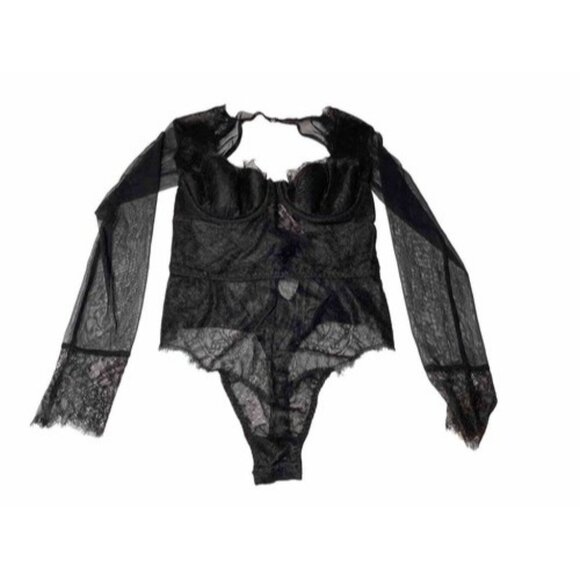 Victoria Secret Black Lingerie One Piece Long Sleeve Body Suit Lace 34b / 170 - Picture 2 of 9